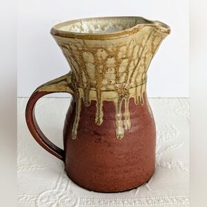 Brown Drip Glaze Pitcher Vintage Pottery Ceramic 7inch Tall